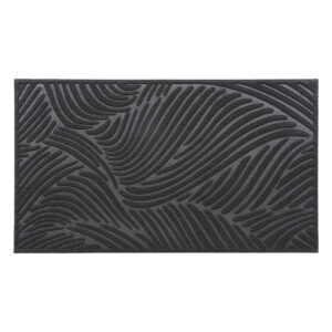 Rubber doormat with black flowing wave pattern – top view
