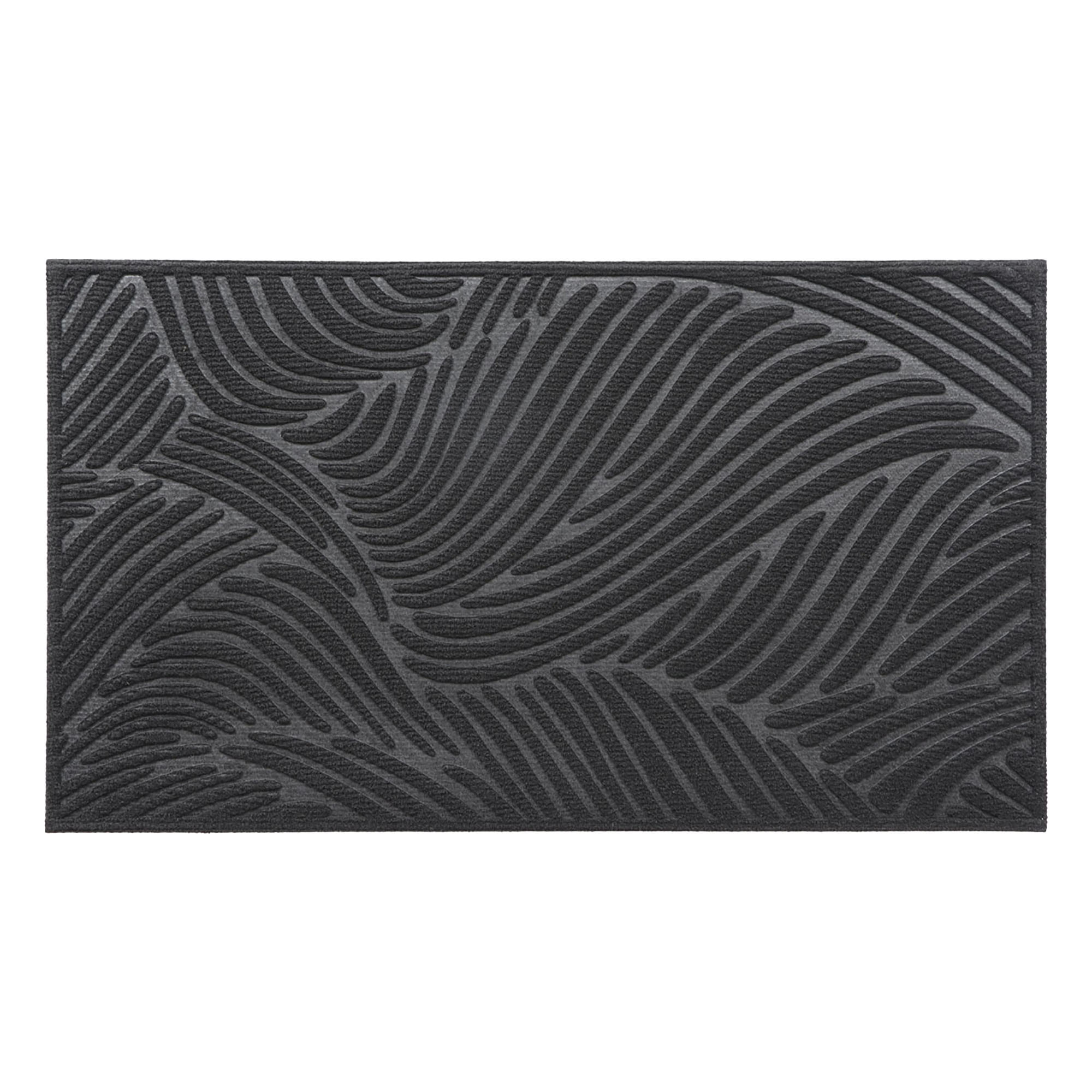Rubber doormat with black flowing wave pattern – top view