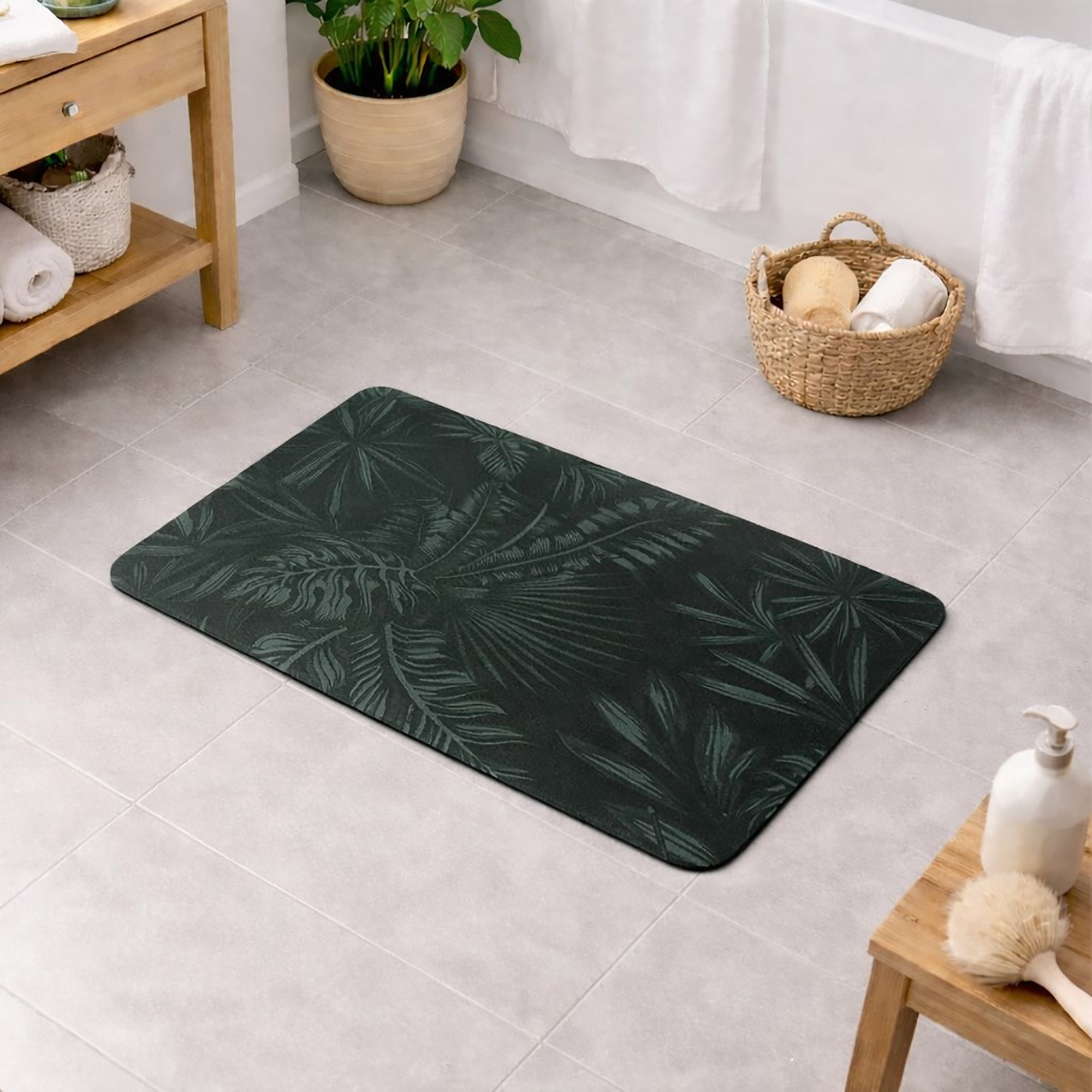 Tropical Night Bath Mat 24x18 – Ultra Absorbent Quick Dry Rug with Anti-Slip Rubber Backing