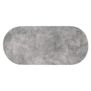 Minimalist oval bath mat with gray concrete texture, shown flat with modern stone-inspired pattern