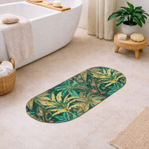 Jungle Bloom Runner Bath Mat 40x18 – Ultra Absorbent Quick Dry Rug with Anti-Slip Rubber Backing