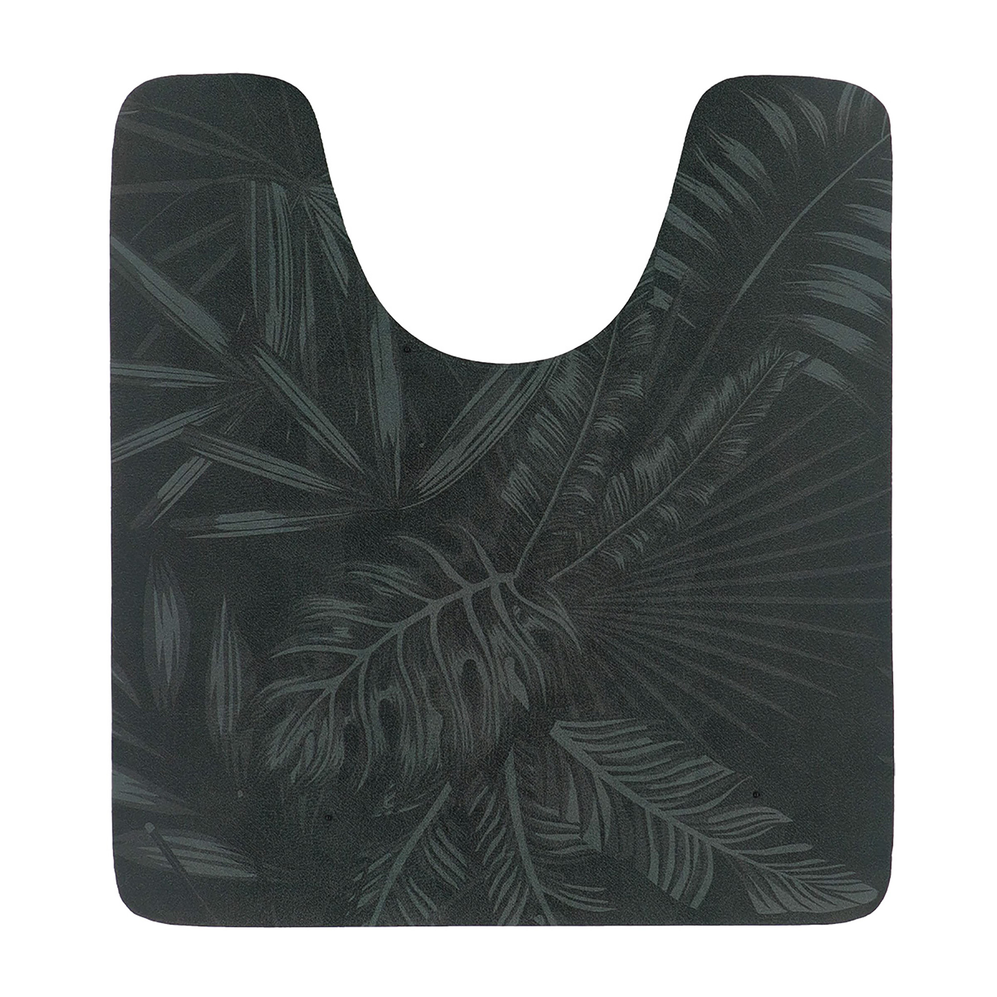 U-shaped contour mat with deep green tropical leaf design, shown flat to display dark botanical look