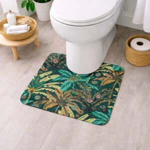 Jungle Bloom Contour Bath Mat 20x18 – Ultra Absorbent Quick Dry Rug with Anti-Slip Rubber Backing