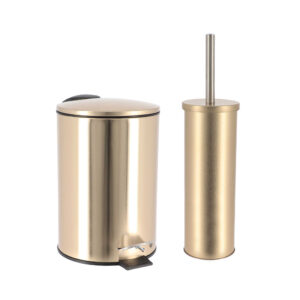 Brushed gold bathroom set with 0.8-gallon trash can and toilet brush holder