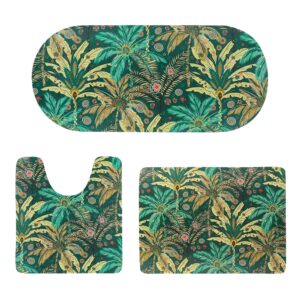 Top view of 3-piece mat set in vibrant tropical pattern with multicolor leaves and floral details
