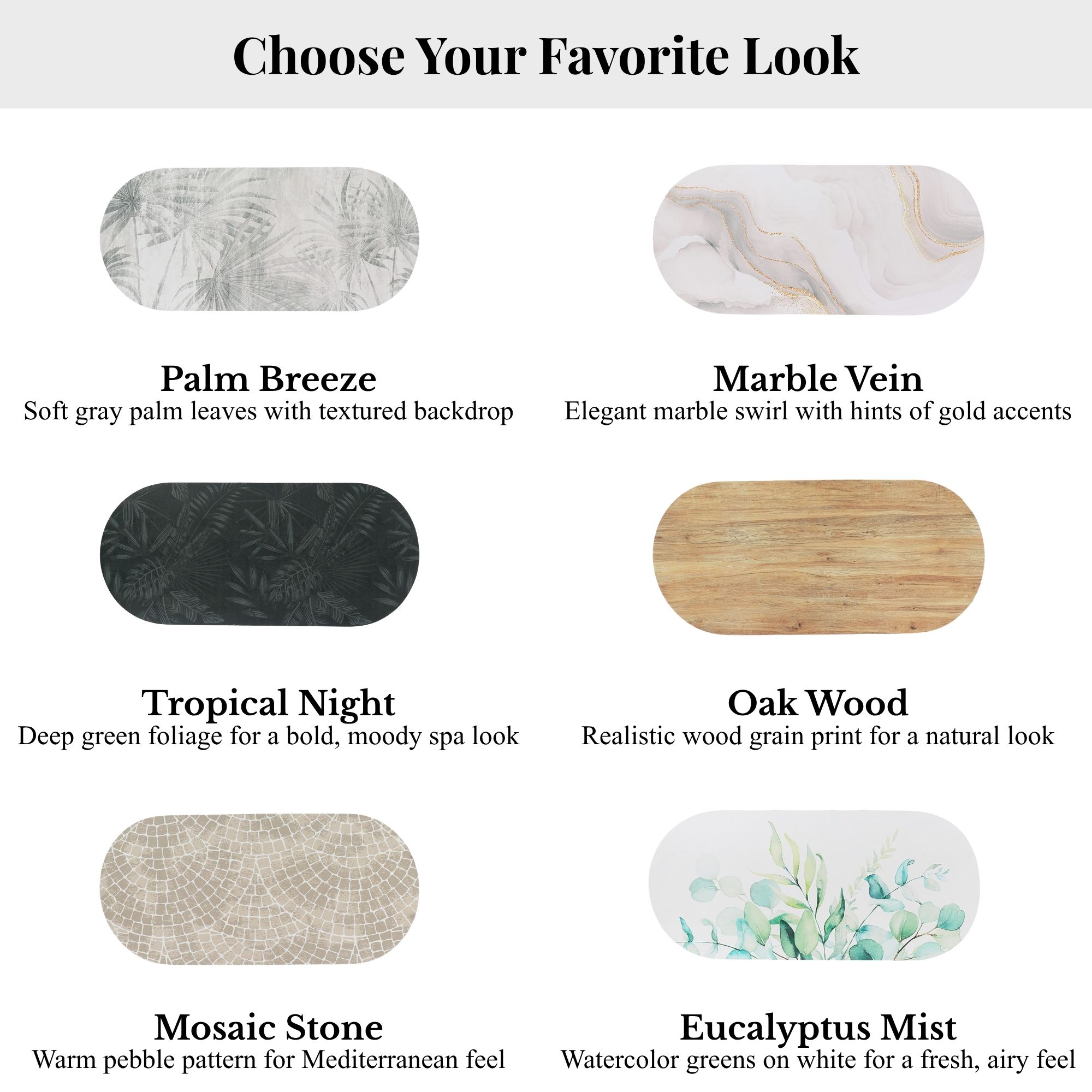 Marble Vein bath mat collection — standard runner and contour sizes at Evideco