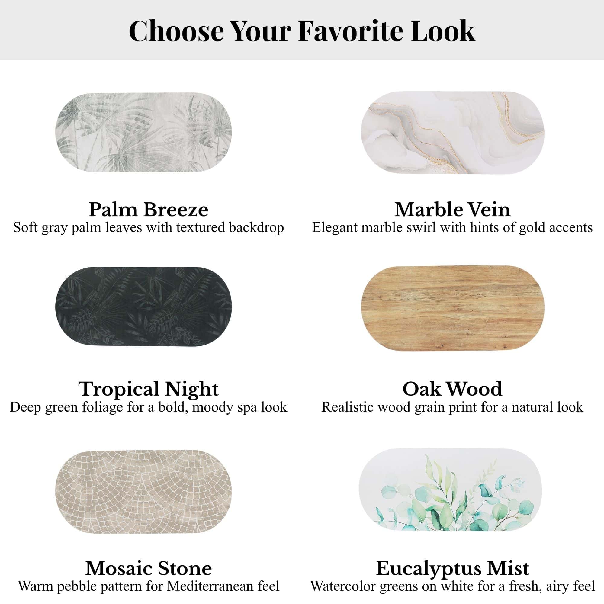 Palm Breeze bath mat collection — standard runner and contour sizes at Evideco