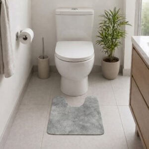 Urban Concrete contour mat styled in modern bathroom with toilet and palm plant