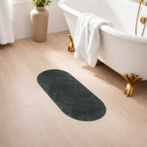 Tropical Night bath mat runner in spa bathroom with clawfoot tub and gold accents