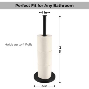 Toilet paper holder shown with 4 stacked rolls, labeled with dimensions