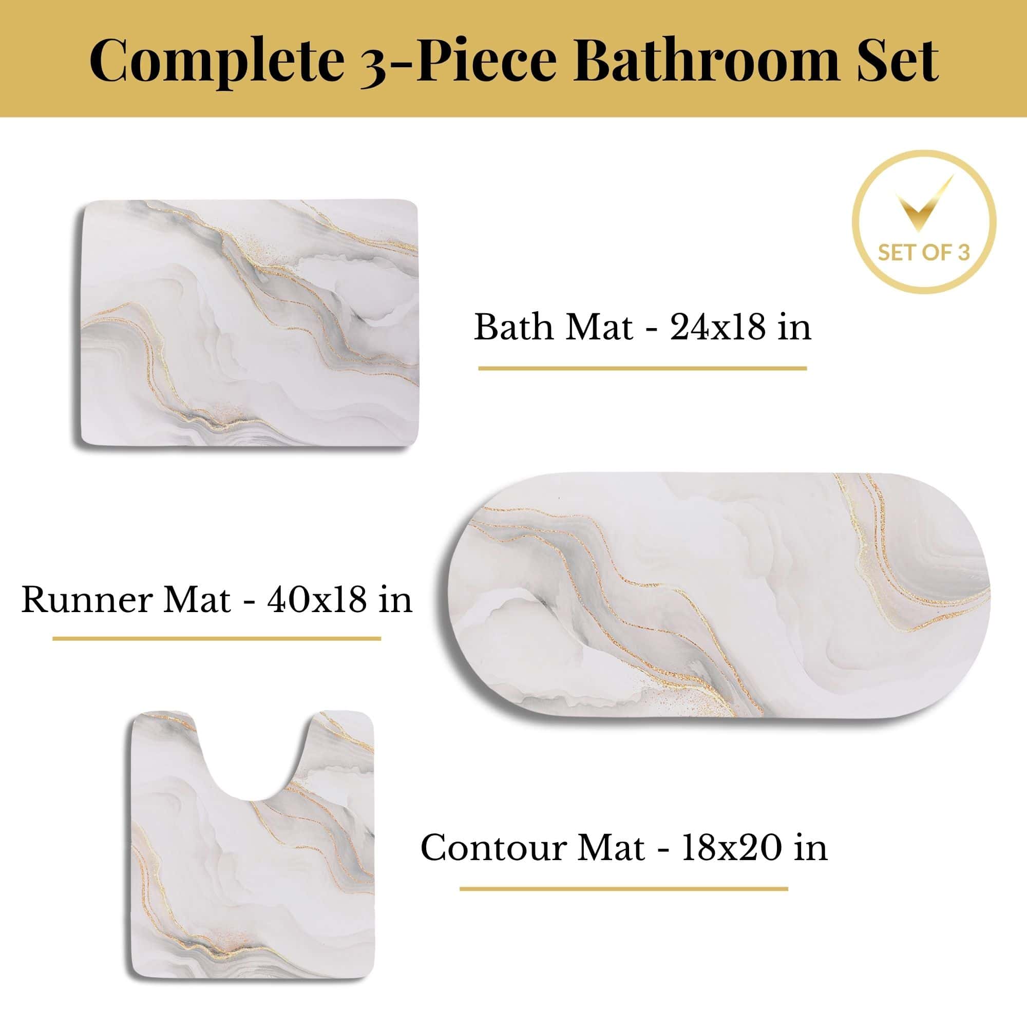 Marble Vein bath mat set individual mat dimensions overview — Evideco