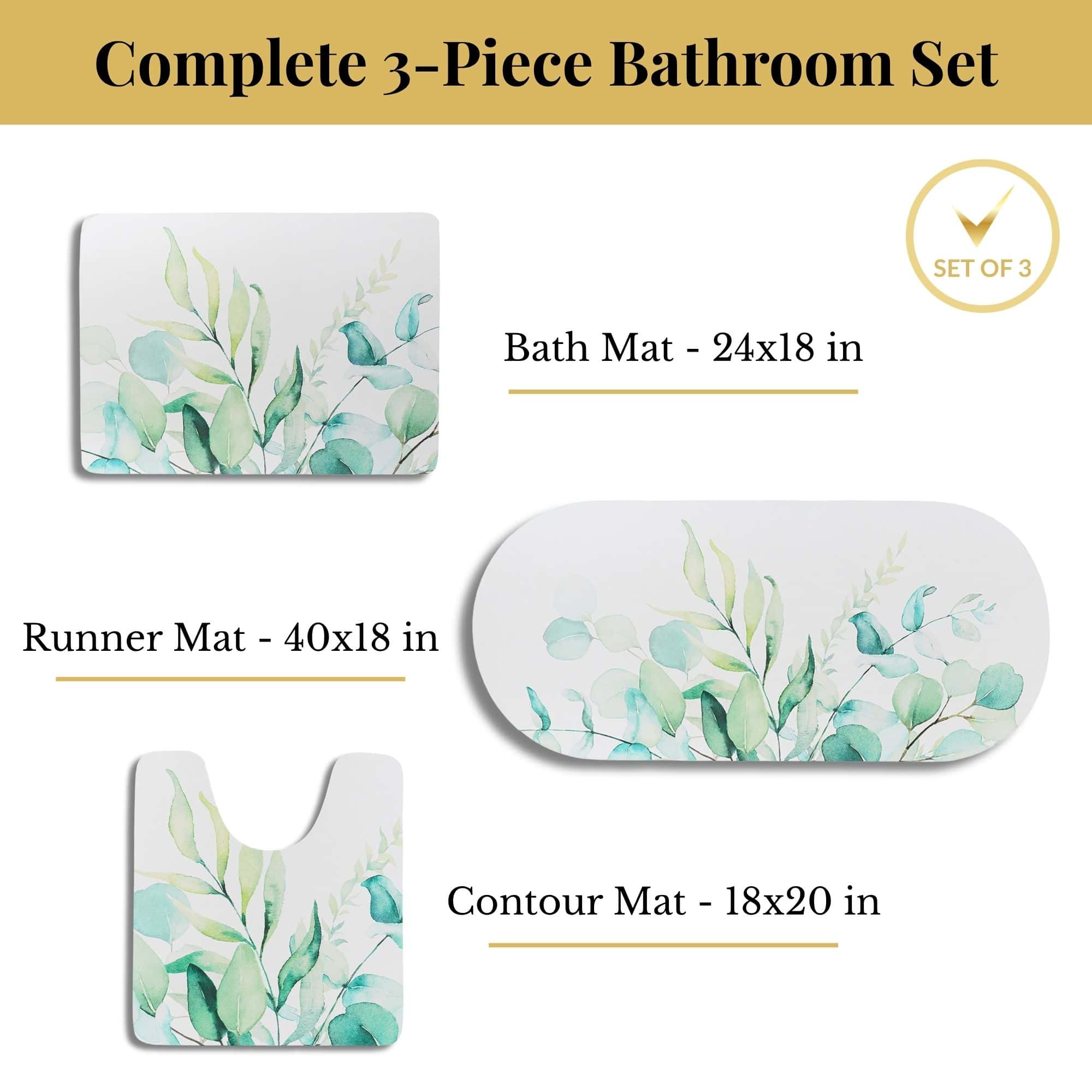 Eucalyptus Mist bath mat set individual mat dimensions overview — Evideco