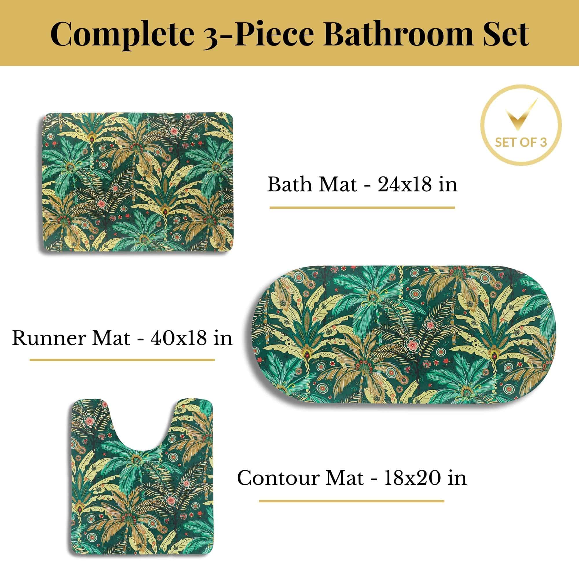 Jungle Bloom bath mat set individual mat dimensions overview — Evideco