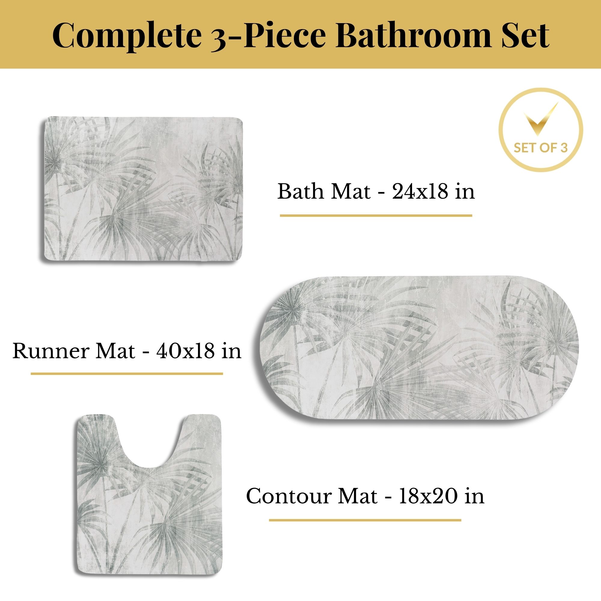 Palm Breeze bath mat set individual mat dimensions overview — Evideco