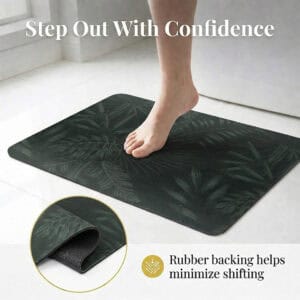 Tropical Night bath mat with rubber backing detail, "Step Out With Confidence"