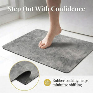 Urban Concrete bath mat with rubber backing detail, "Step Out With Confidence"