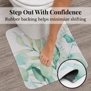 Eucalyptus Mist contour mat with rubber backing detail, "Step Out With Confidence, Rubber backing helps minimize shifting"