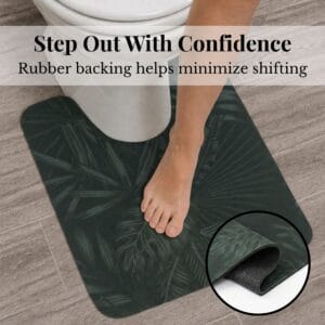 Tropical Night contour mat with rubber backing detail, "Step Out With Confidence, Rubber backing helps minimize shifting"
