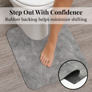Urban Concrete contour mat with rubber backing detail, "Step Out With Confidence, Rubber backing helps minimize shifting"