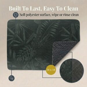 Tropical Night bath mat front and rubber back view, "Built To Last, Easy To Clean," 24x18