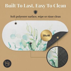 Eucalyptus Mist bath mat runner front and rubber back view, "Built To Last, Easy To Clean," 18x40