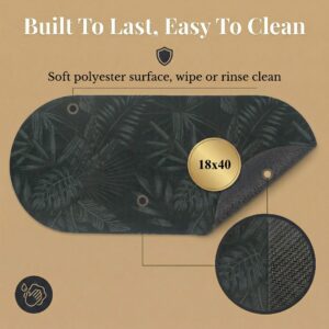 Tropical Night bath mat runner front and rubber back view, "Built To Last, Easy To Clean," 18x40