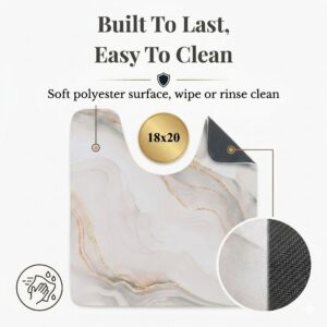 Marble Vein contour mat front and rubber back view, "Built To Last, Easy To Clean," 18x20