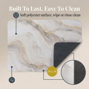 Marble Vein bath mat front and rubber back view, "Built To Last, Easy To Clean," 24x18