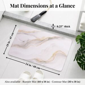 Overhead view of Marble Vein bath mat with dimensions labeled: 24x18 inches, 0.25" thick