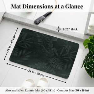 Overhead view of Tropical Night bath mat with dimensions labeled: 24x18 inches, 0.25" thick