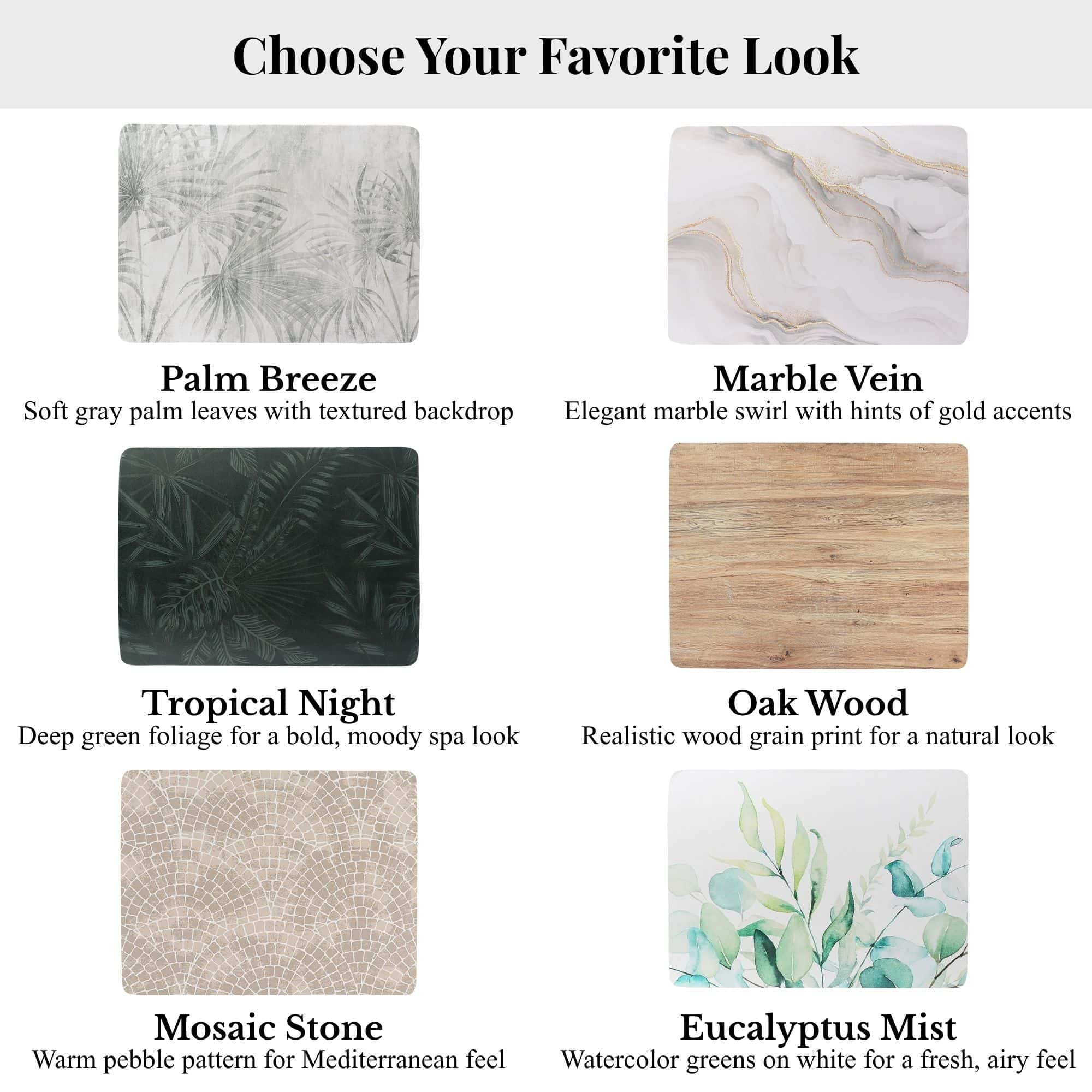 Marble Vein bath mat collection — standard runner and contour sizes at Evideco