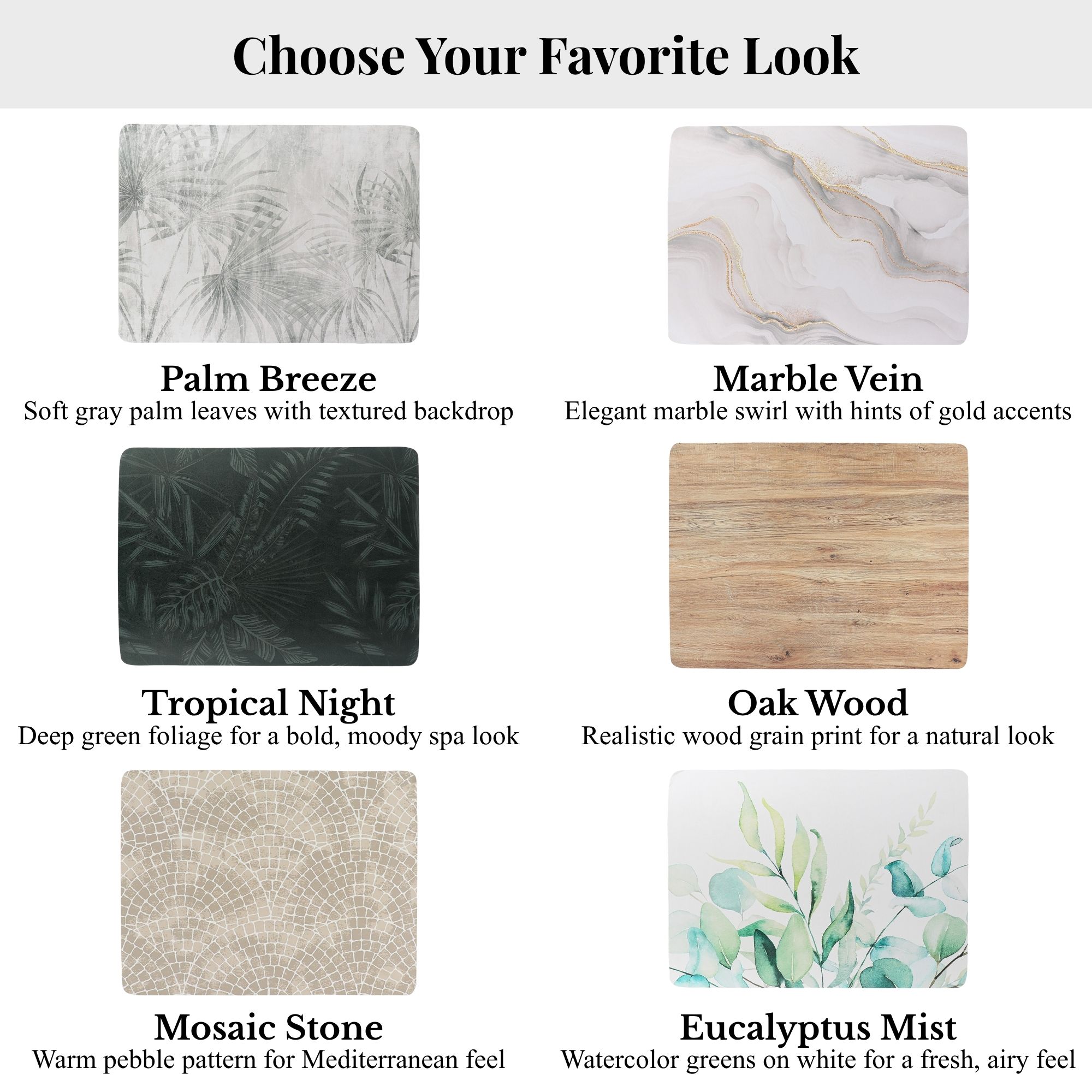 Eucalyptus Mist bath mat collection — standard runner and contour sizes at Evideco