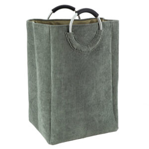 Corduroy laundry basket sage green with metal handles
