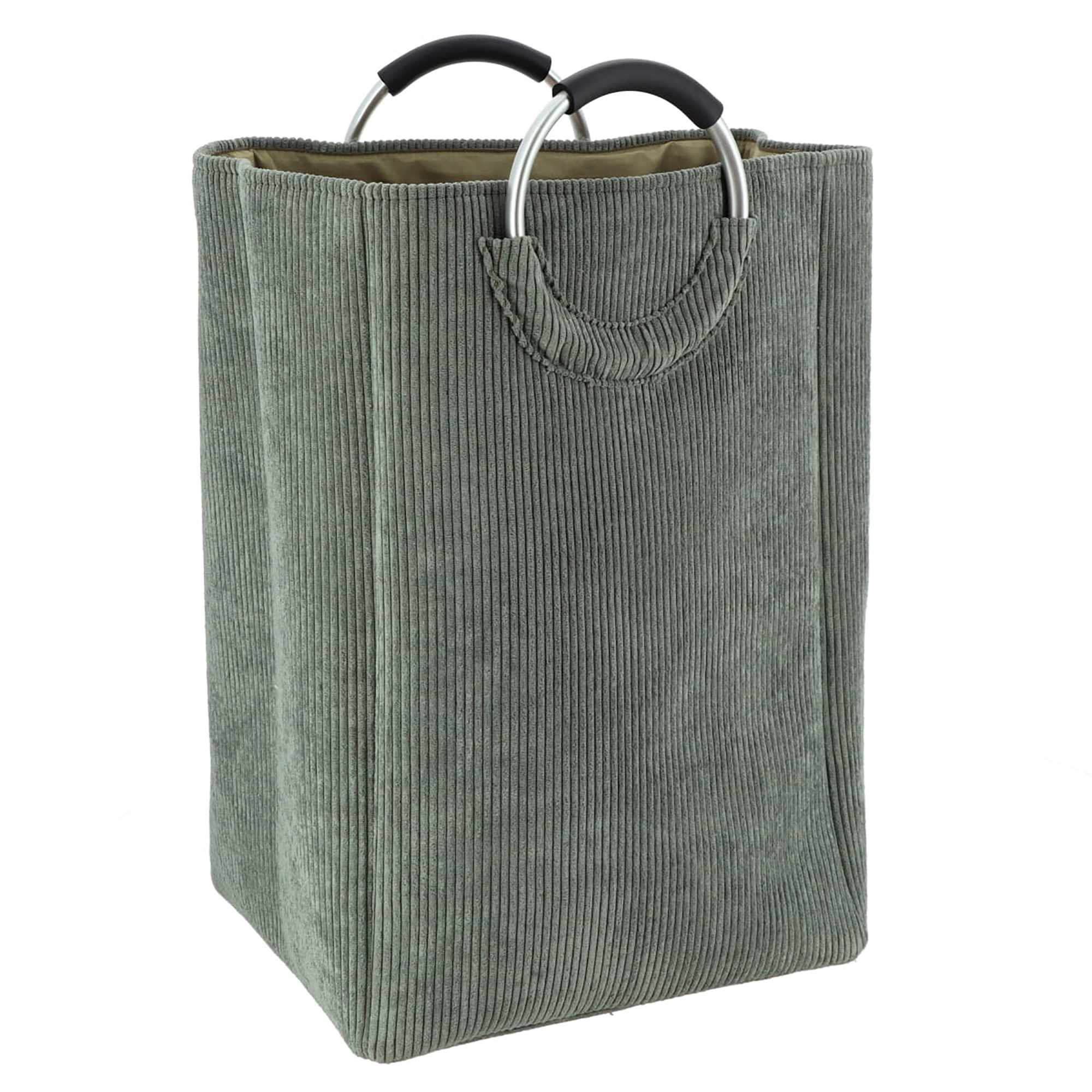 Corduroy laundry basket sage green with metal handles