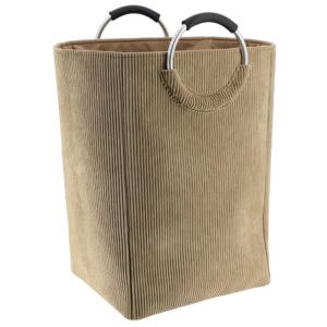 Corduroy laundry basket sand beige with metal handles