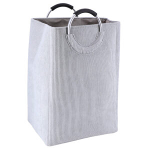 Corduroy laundry basket soft gray with metal handles