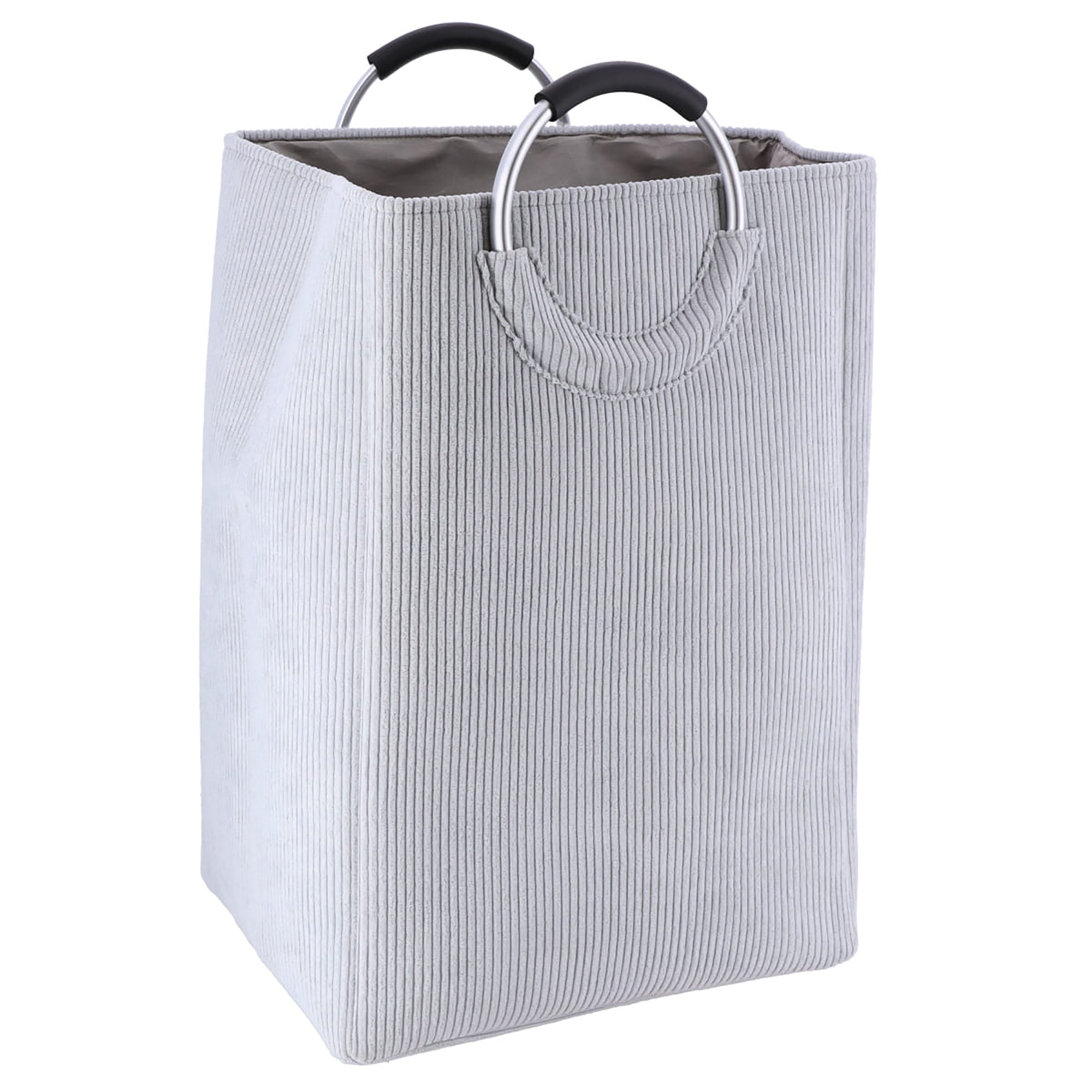 Corduroy laundry basket soft gray with metal handles