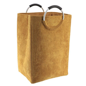 Corduroy laundry basket mustard yellow with metal handles