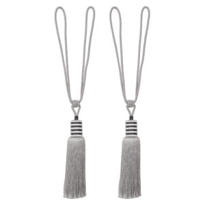 Silver mist curtain tiebacks with silky tassel and looped cord, elegant 33-inch length for drapes or panels