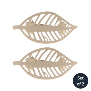 Set of 2 champagne gold leaf curtain tieback clips on white background