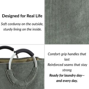 Close-up of corduroy fabric and reinforced handle stitching