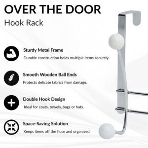 Hook rack features: metal frame, smooth ball ends, double hooks, space-saving