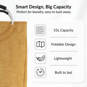 Laundry basket features: 55L, foldable, lightweight, durable build