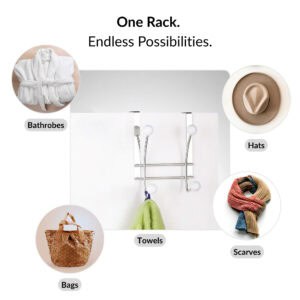 Multi-use hook rack for towels bathrobes hats bags scarves