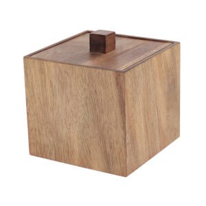 Square acacia wood storage box with lid and minimalist design