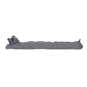Dog-shaped door draft stopper in shadow gray color, full product view on white background