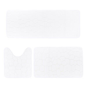 White 3-piece pebble bathroom mat set with runner, bath, and contour mats
