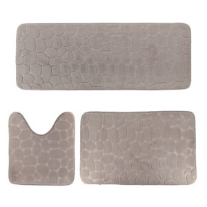 Taupe 3-piece pebble bathroom mat set with runner, bath, and contour mats