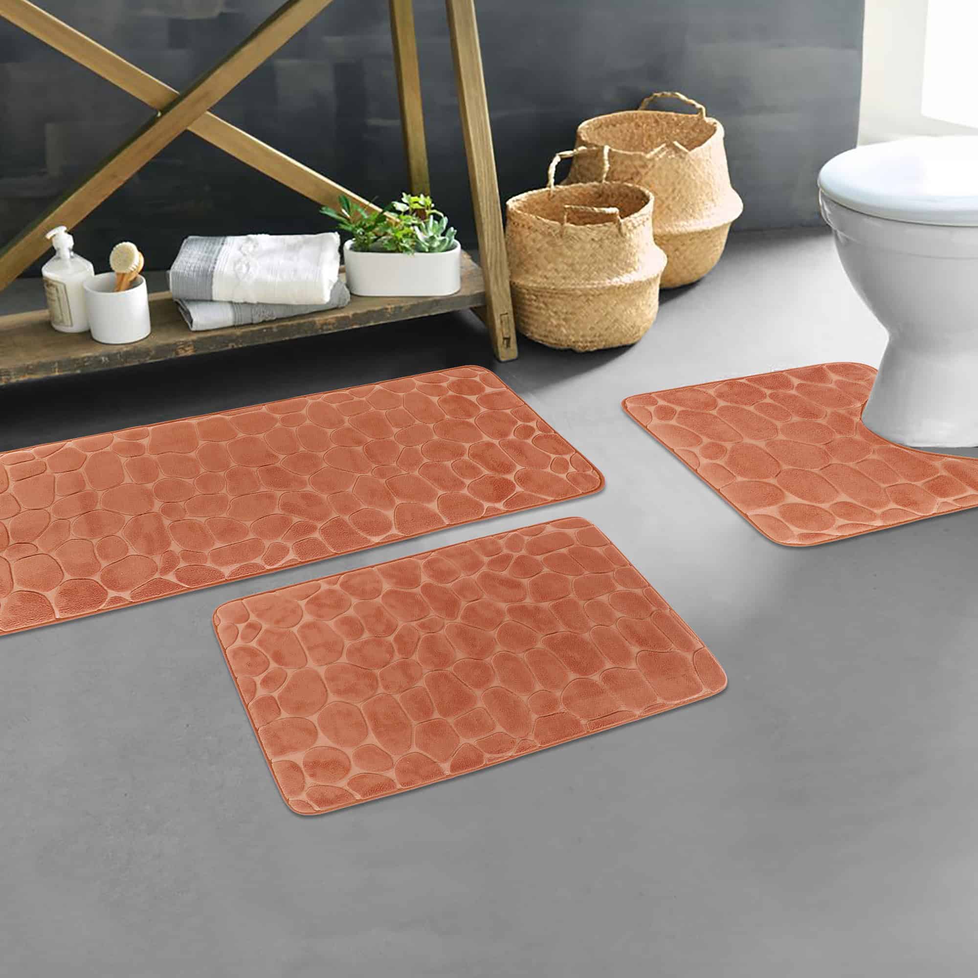 Memory Foam 3PCS Bathroom Rug Set – Absorbent Bath Mat, Small Rug & Contour Rug In Gray