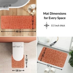 Bathroom mat set dimensions – 48x18 runner, 20x18 contour, 32x20 bath mat